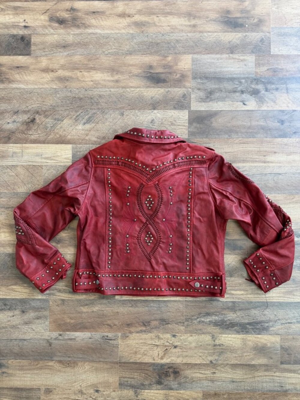 Lane Boots COSSETTE Red Leather Jacket Western Cowgirl Biker Bomber Coat Size XL - Picture 8 of 14